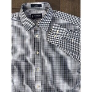 Stafford Essentials Men's Size 16 Blue Gingham Check Button Up Long Sleeve Shirt